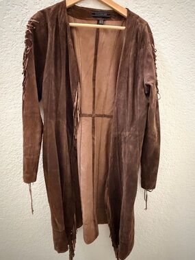 Saopaulo Suede Fringe Open Front Jacket  Coat Brown Sz 8